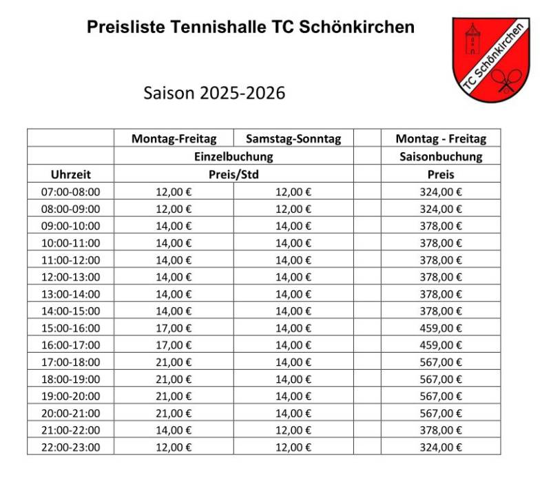 Preisliste 2025/2026 